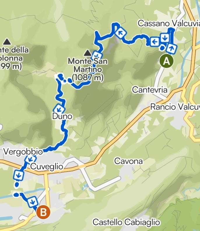 Mappa Percorso 12km Valcuvia Trail