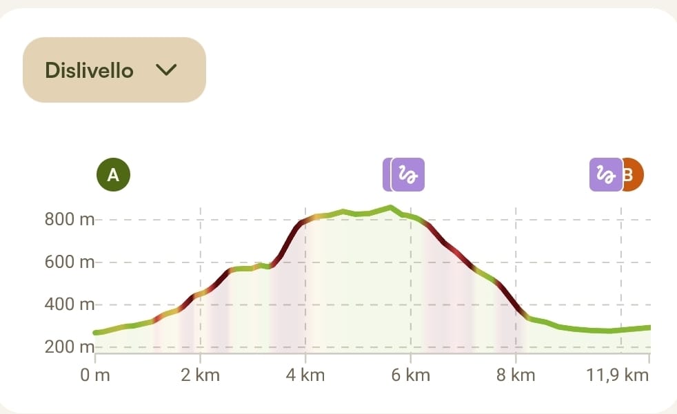Dislivello Percorso 12km - 650m D+